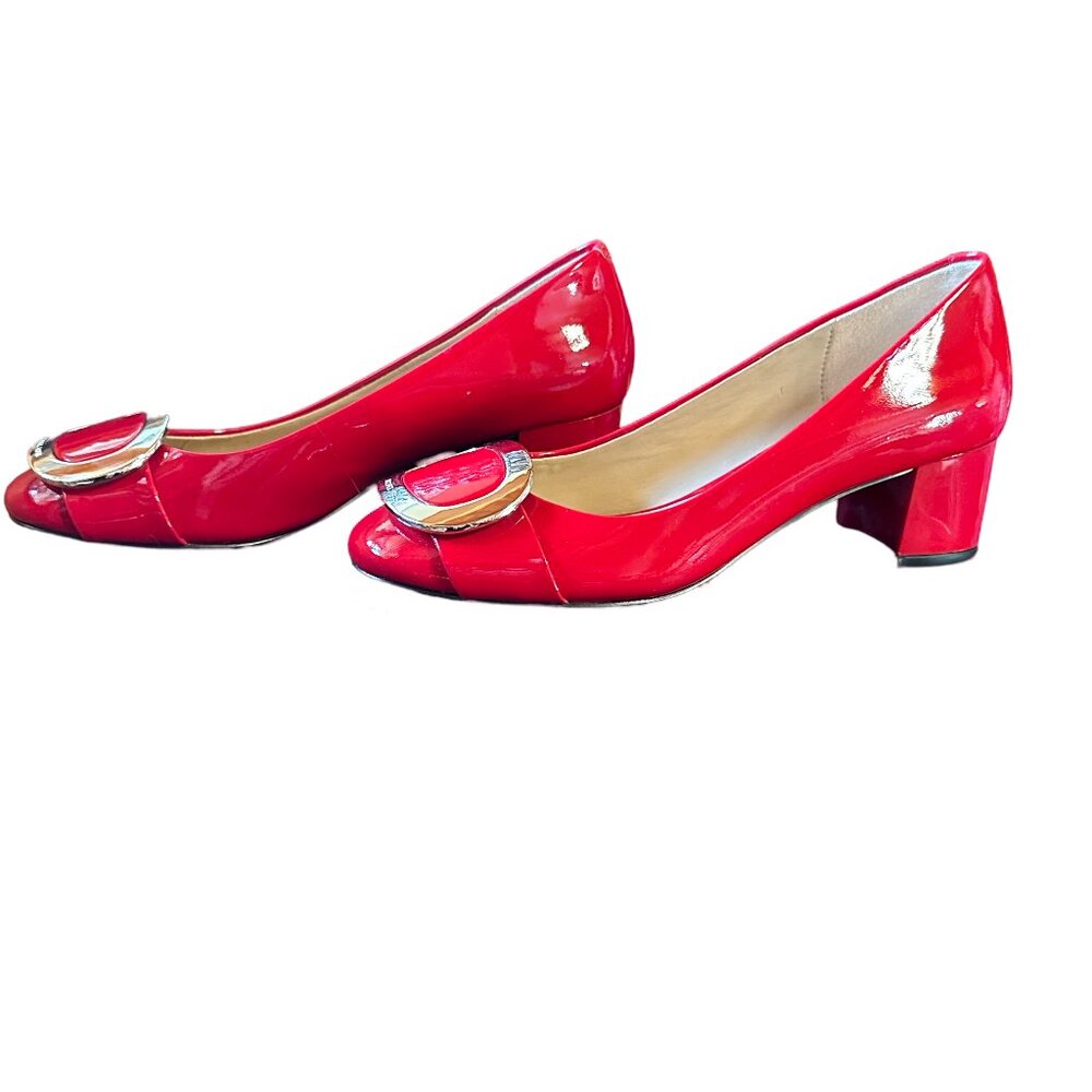 MICHAEL KORS Retro Mod Red Patent Leather Pauline Block Heels – 6M